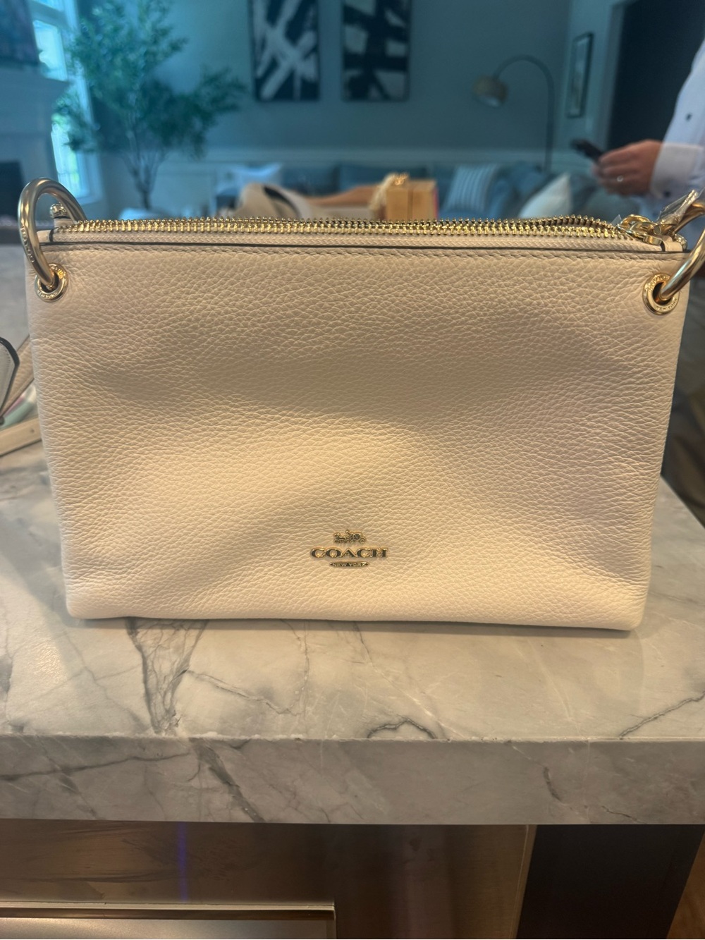 Coach Pebbled Leather Crossbody Bag in Cream with Gold Hardware